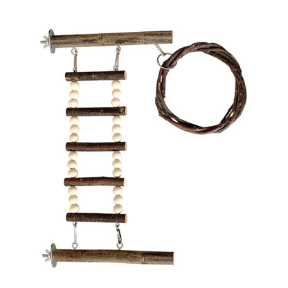 Wooden Parrot Stand Climbing Ladder & Swing Set 14.96x7.87 inches - Suction Cup