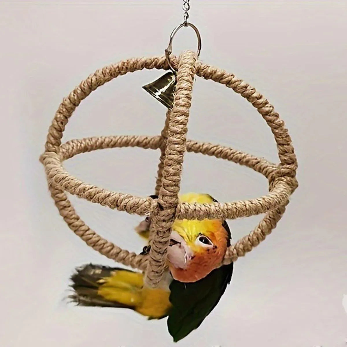 Parrot Toy with Ball Ring & Hemp Rope, 17cm - Interactive Chew & Swing Activity