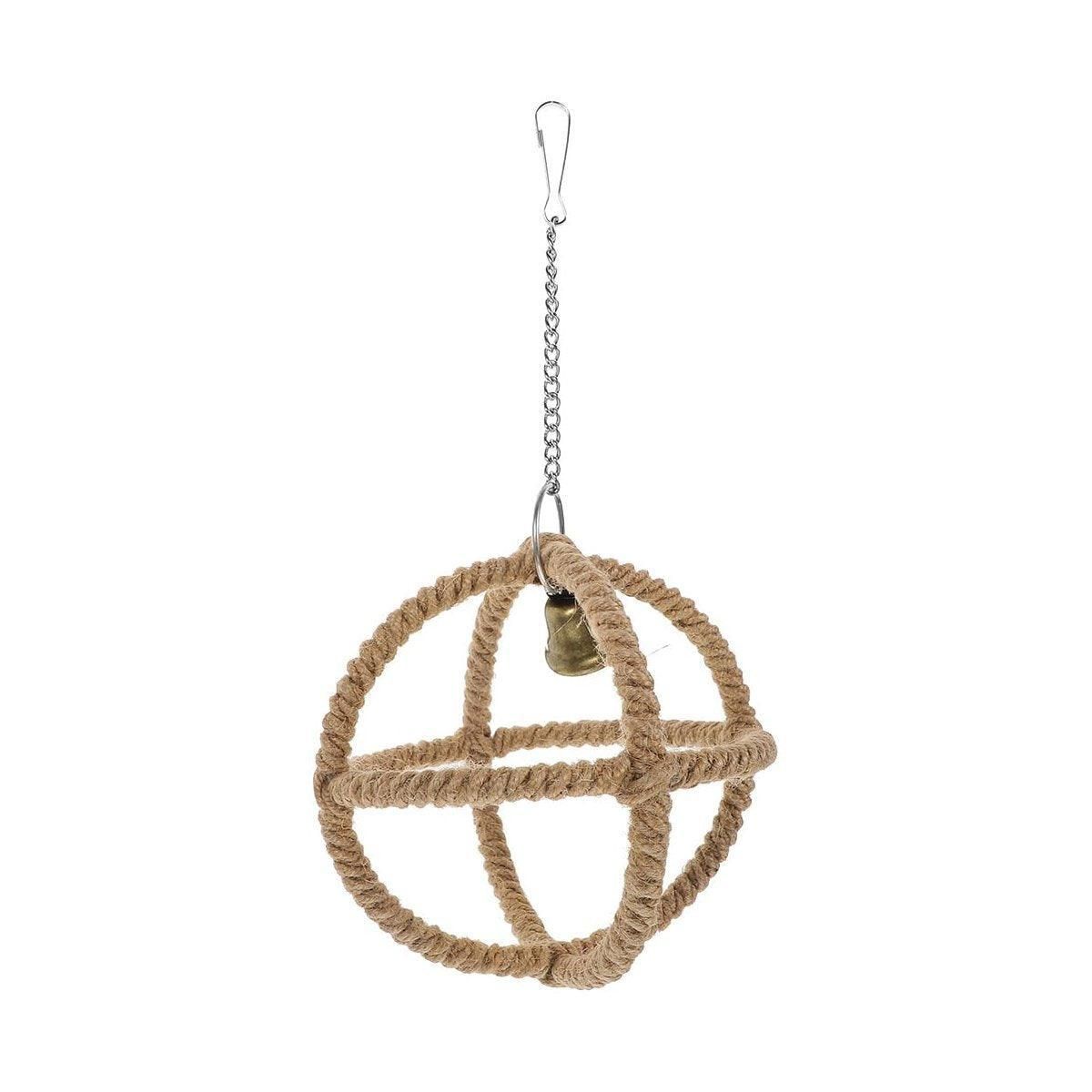 Parrot Toy with Ball Ring & Hemp Rope, 17cm - Interactive Chew & Swing Activity