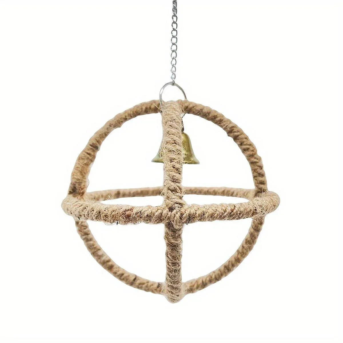 Parrot Toy with Ball Ring & Hemp Rope, 17cm - Interactive Chew & Swing Activity