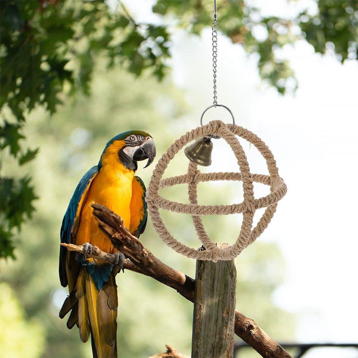 Parrot Toy with Ball Ring & Hemp Rope, 17cm - Interactive Chew & Swing Activity - SuperSaverAU - view 5