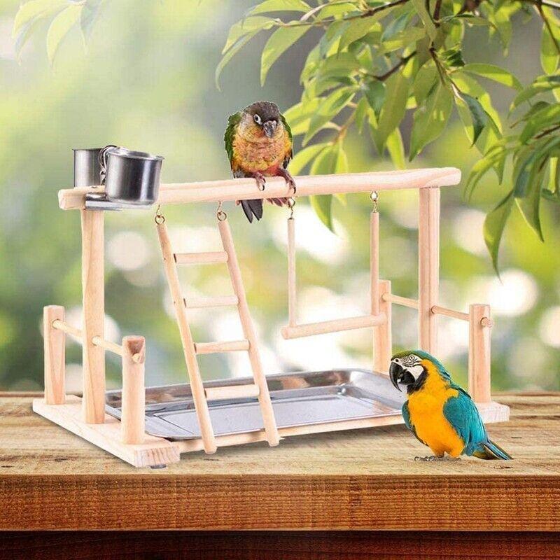 Parrots Wooden Stand Bird Play Activity Center Playground Swing 41x23x38cm - SuperSaverAU - view 3