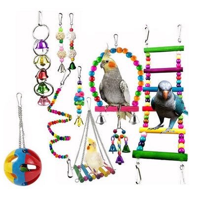 10pcs Parrot Toy Set - Swing, Ladder, Chew & Bell Toys for Cockatiels, Budgies