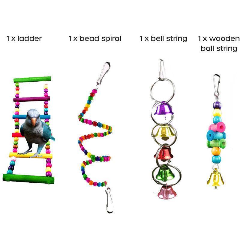10pcs Parrot Toy Set - Swing, Ladder, Chew & Bell Toys for Cockatiels, Budgies - SuperSaverAU - view 3