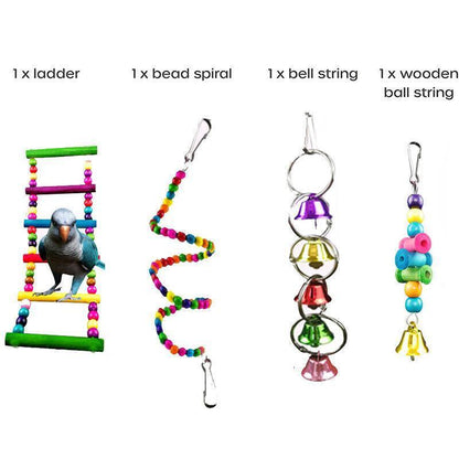 10pcs Parrot Toy Set - Swing, Ladder, Chew & Bell Toys for Cockatiels, Budgies