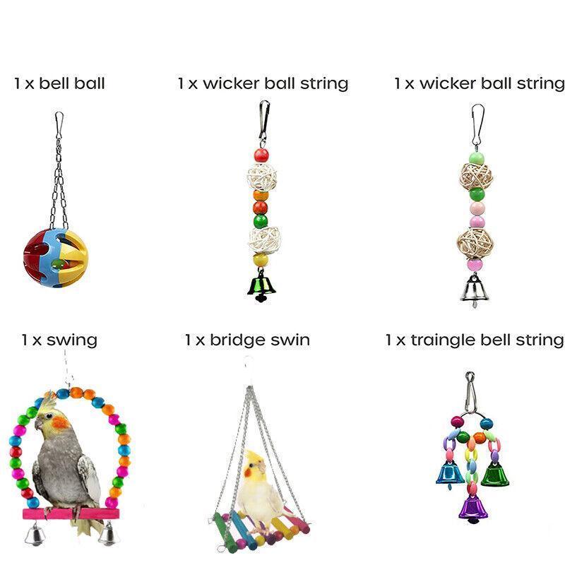 10pcs Parrot Toy Set - Swing, Ladder, Chew & Bell Toys for Cockatiels, Budgies