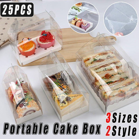 25pcs Transparent Portable Baking Boxes for Lasagna, Mousse Cake - S Size