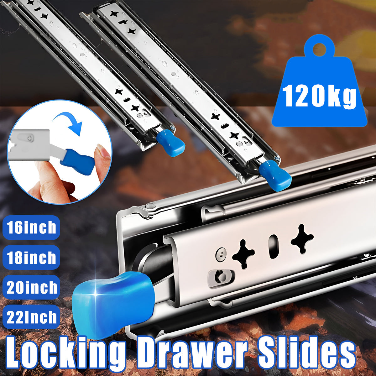 1 Pair Locking Drawer Slides Heavy Duty 120kg Runners Trailer 16 18 20 22 Inch - 16inch/400mm - SuperSaverAU - view 1