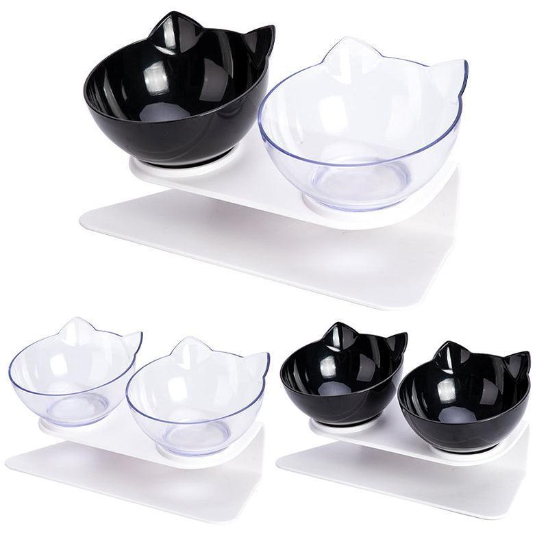 Premium Black Double Elevated Cat & Dog Bowl with 15° Tilt