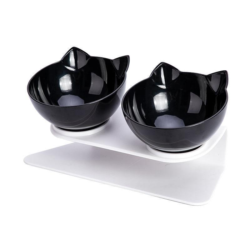 Premium Black Double Elevated Cat & Dog Bowl with 15° Tilt