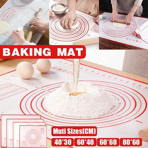 Premium Non-Stick Silicone Baking Mat – Red 80 x 60cm with Measurement Scale