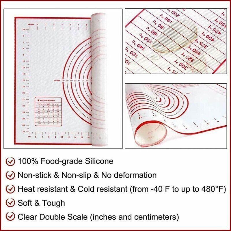 Premium Non-Stick Silicone Baking Mat – Red 80 x 60cm with Measurement Scale