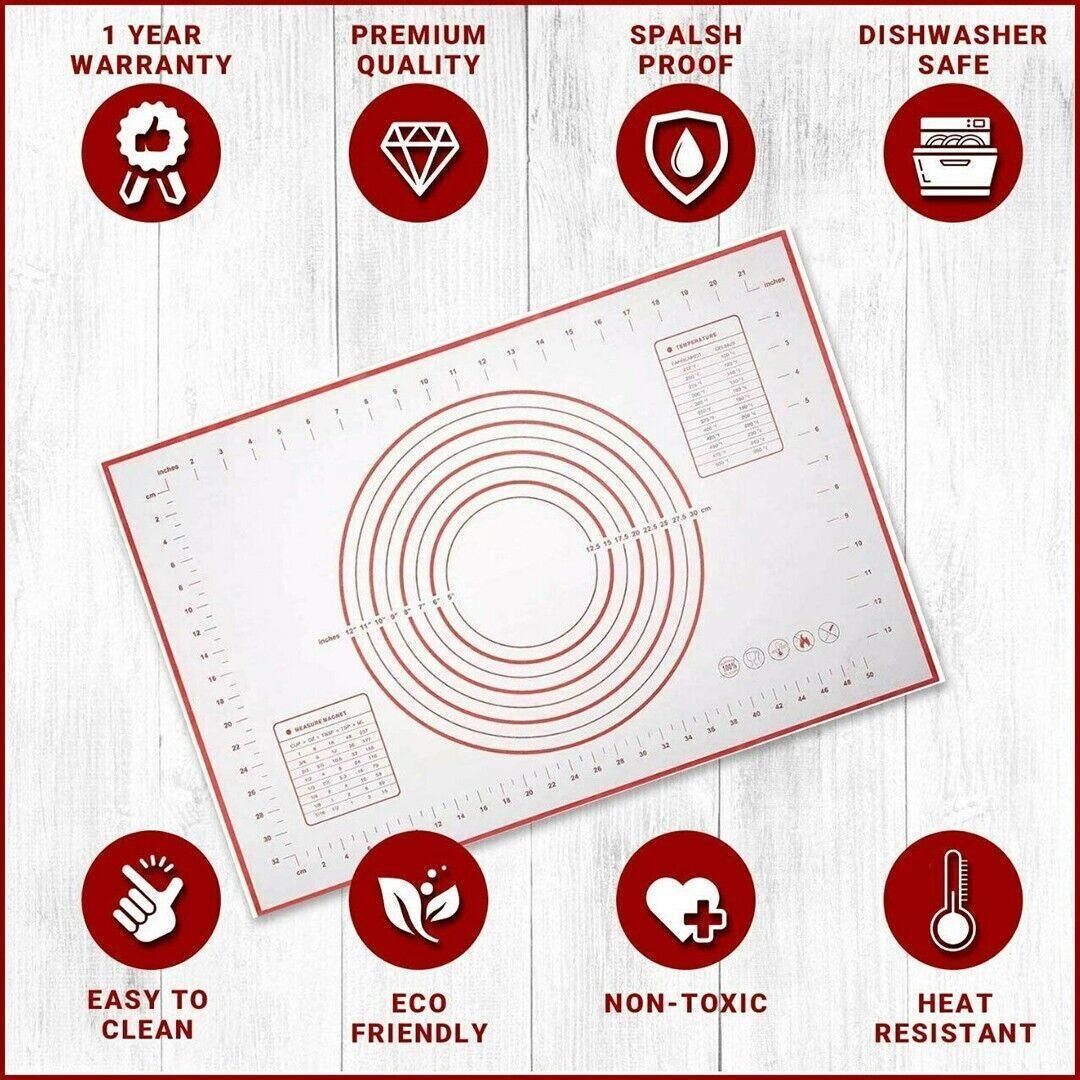 Premium Non-Stick Silicone Baking Mat – Red 80 x 60cm with Measurement Scale