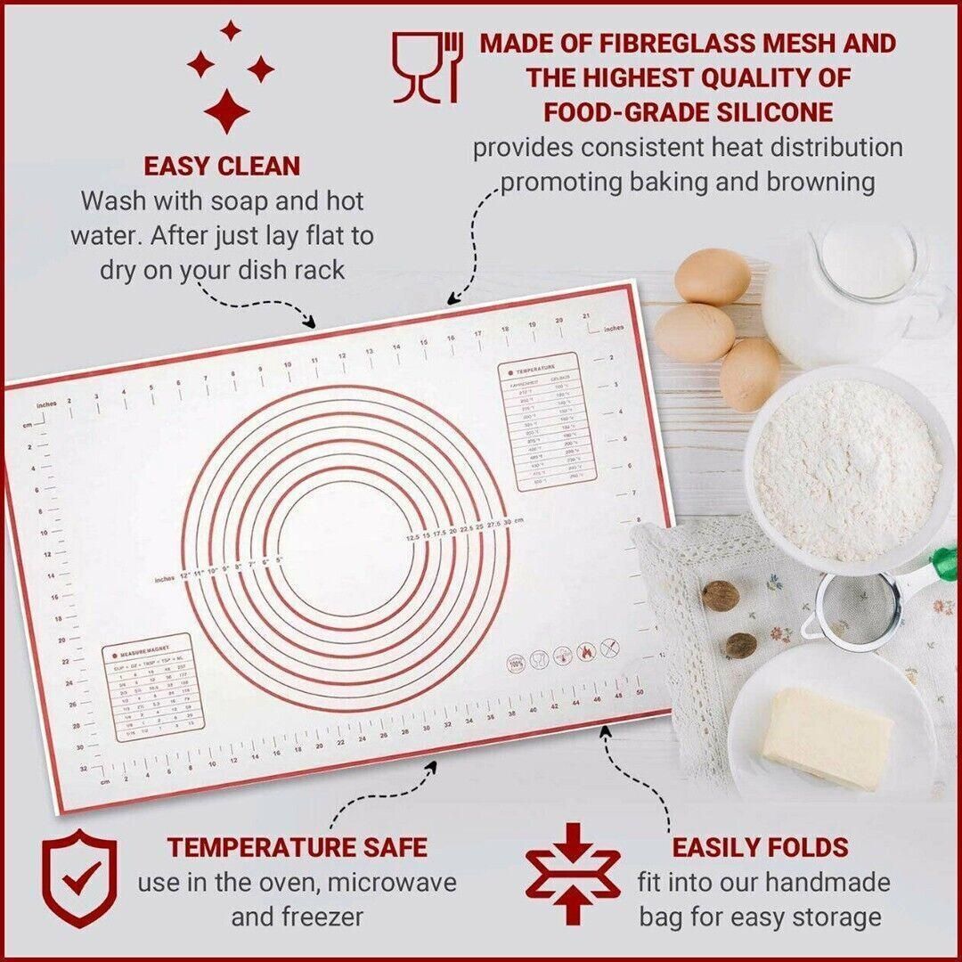 Premium Non-Stick Silicone Baking Mat – Red 80 x 60cm with Measurement Scale