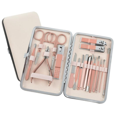 Premium 18-Piece Rose Gold Manicure Pedicure Set Stainless Steel Travel Grooming Kit