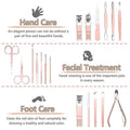 Premium 18-Piece Rose Gold Manicure Pedicure Set Stainless Steel Travel Grooming Kit