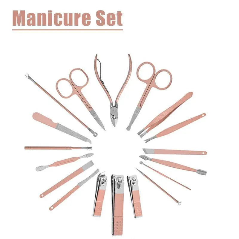 Premium 18-Piece Rose Gold Manicure Pedicure Set Stainless Steel Travel Grooming Kit
