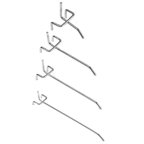 Premium 50 Pack 15cm Steel Pegboard Hooks Chrome Metal Panel Organiser Hooks