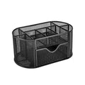 Premium Metal Desktop Pen Holder – Black with Pull-Out Drawer