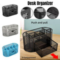 Premium Metal Desktop Pen Holder – Grey with Pull-Out Drawer