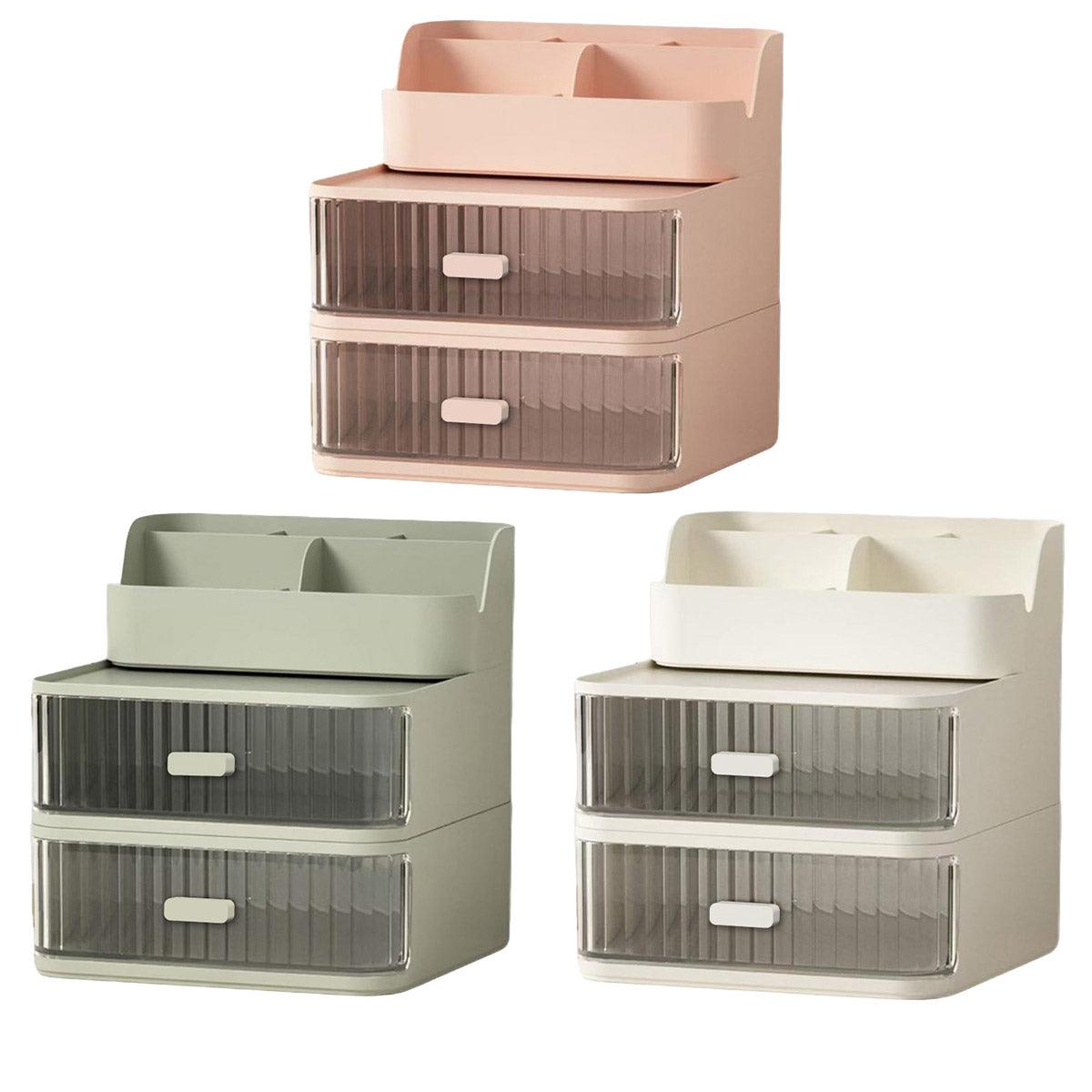 Desktop Storage Box Organizer for Stationery & Cosmetic with 2 Drawers - Green - SuperSaverAU - view 2
