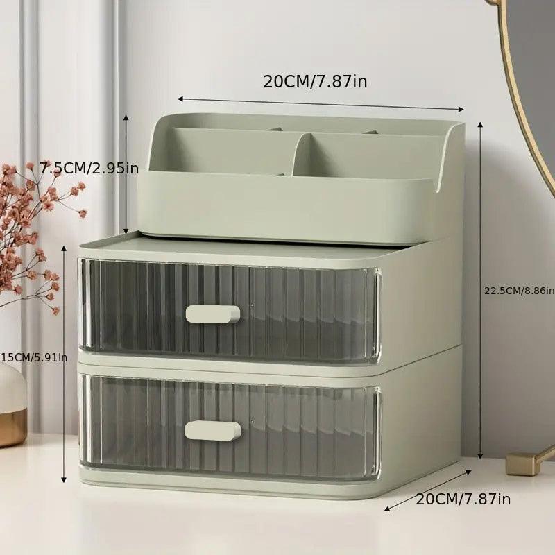 Desktop Storage Box Organizer for Stationery & Cosmetic with 2 Drawers - Green