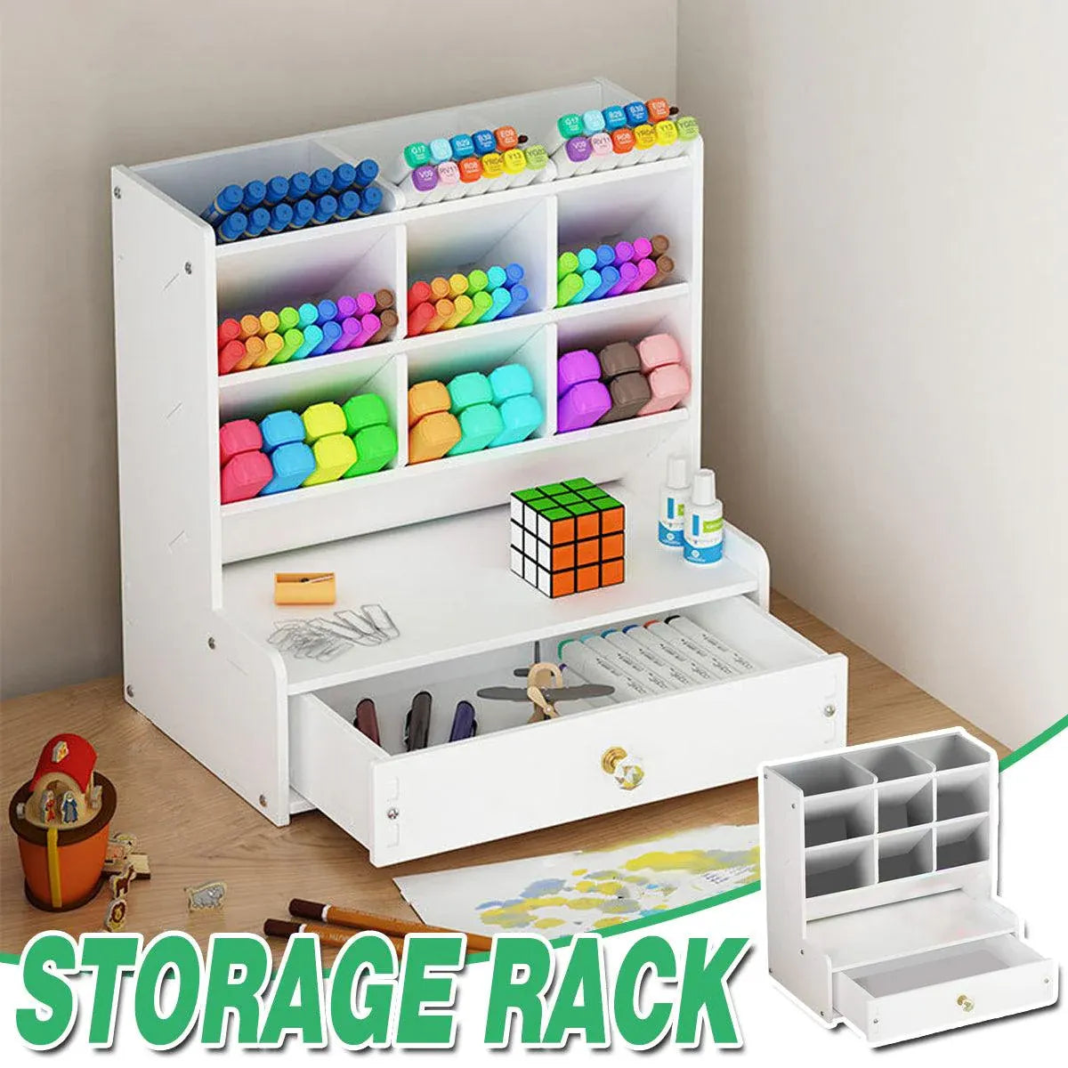 Premium Wooden Desk Organiser – White with Drawer