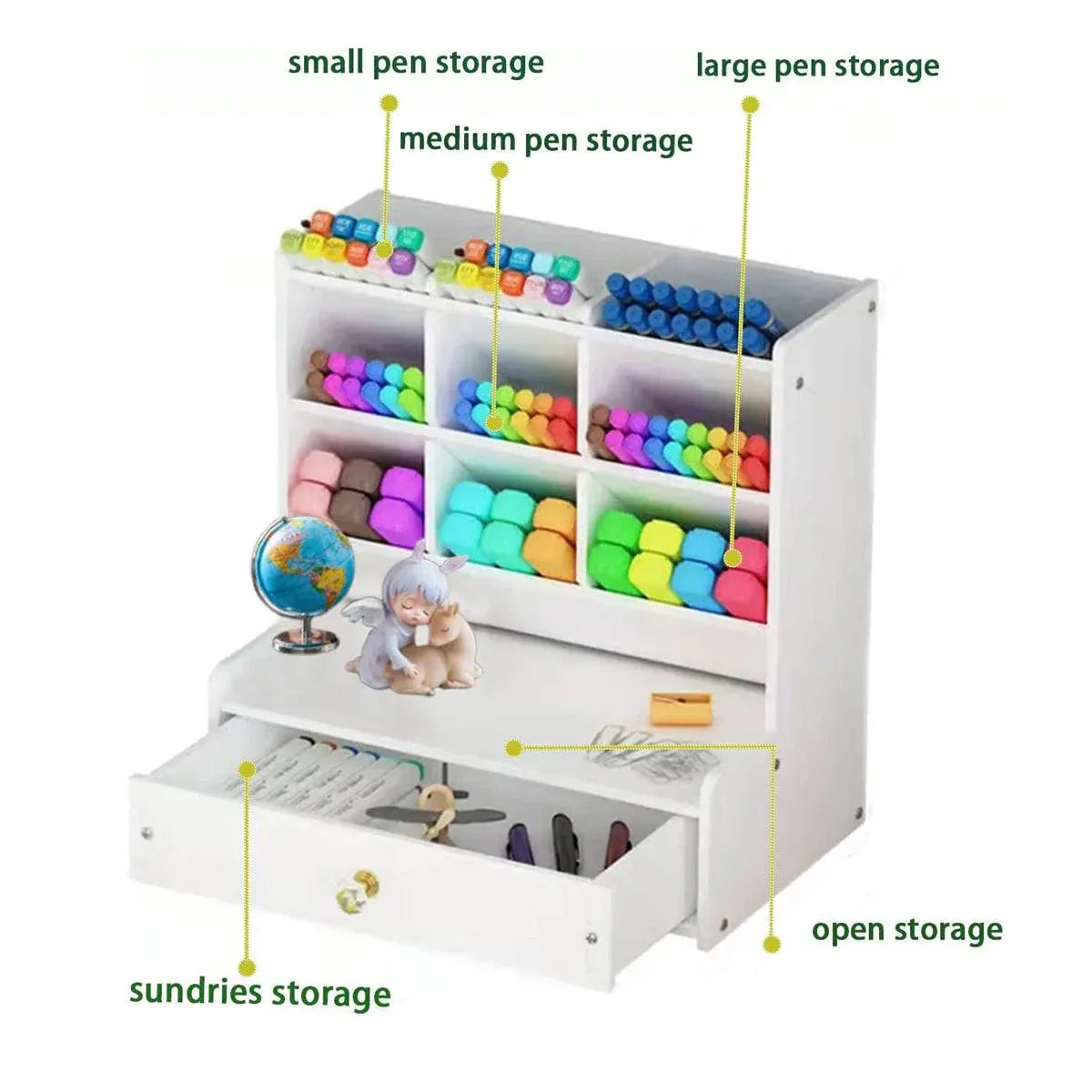 Premium Wooden Desk Organiser – White with Drawer