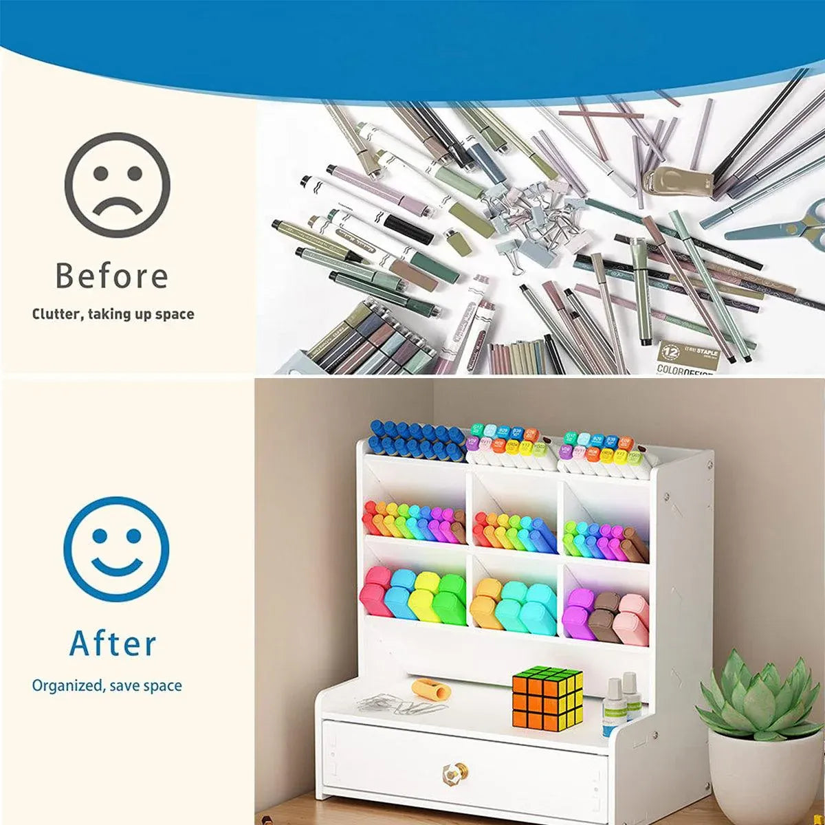 Premium Wooden Desk Organiser – White with Drawer