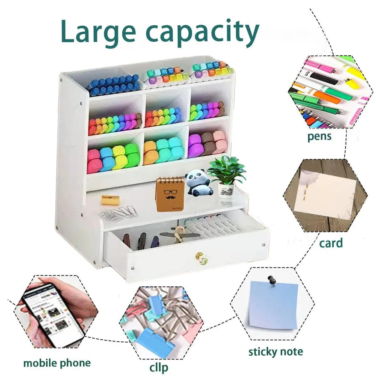 Premium Wooden Desk Organiser – White with Drawer
