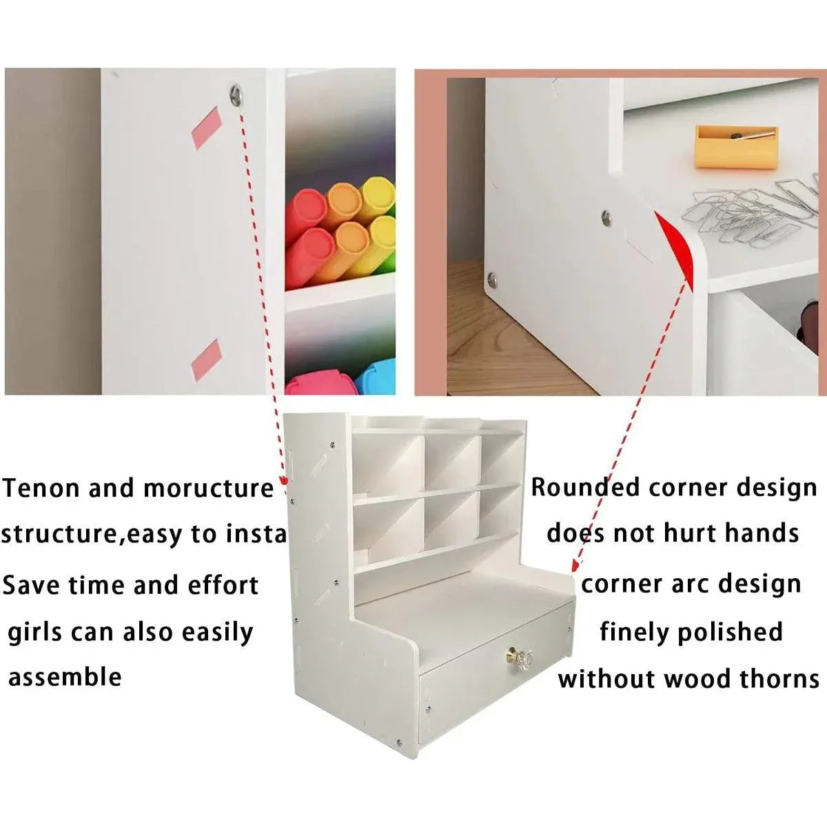 Premium Wooden Desk Organiser – White with Drawer