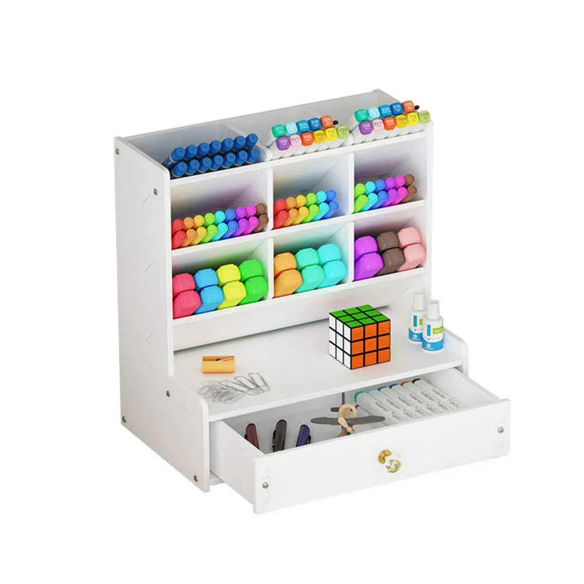 Premium Wooden Desk Organiser – White with Drawer