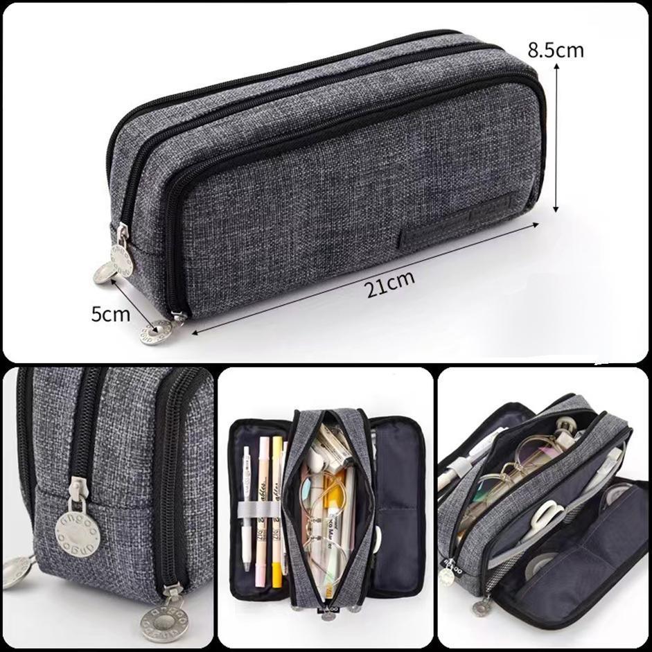 Navy Zipper Pencil Case - Large Capacity Organizer