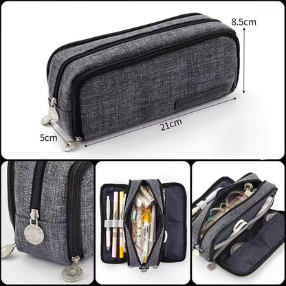 Navy Zipper Pencil Case - Large Capacity Organizer