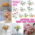 5pcs Artificial Peony Silk Flowers Bouquet Decor Faux Floral Arrangements - Purple Red - SuperSaverAU - view 1