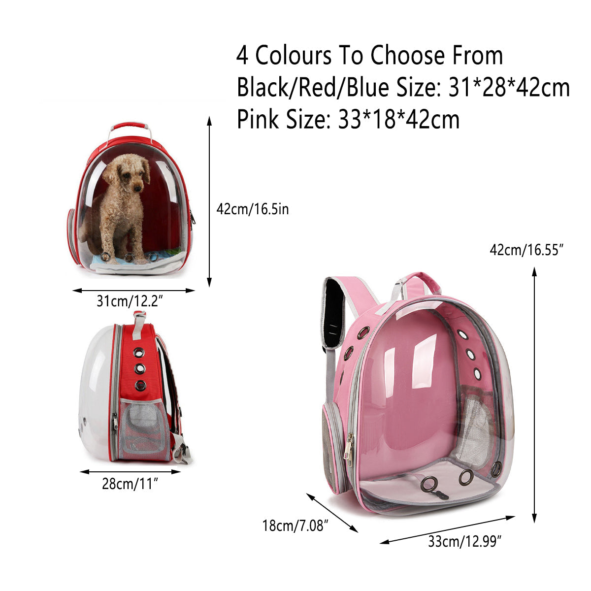 Pet Outdoor Carrier Backpack for Cats & Dogs, Pink, 33 × 18 × 42 cm, Space Capsule Design