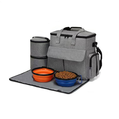 6PCS Pet Travel Bag - Large Capacity, Folding Bowl, Multifunctional, Grey, 14.6x5.9x13.4 inches