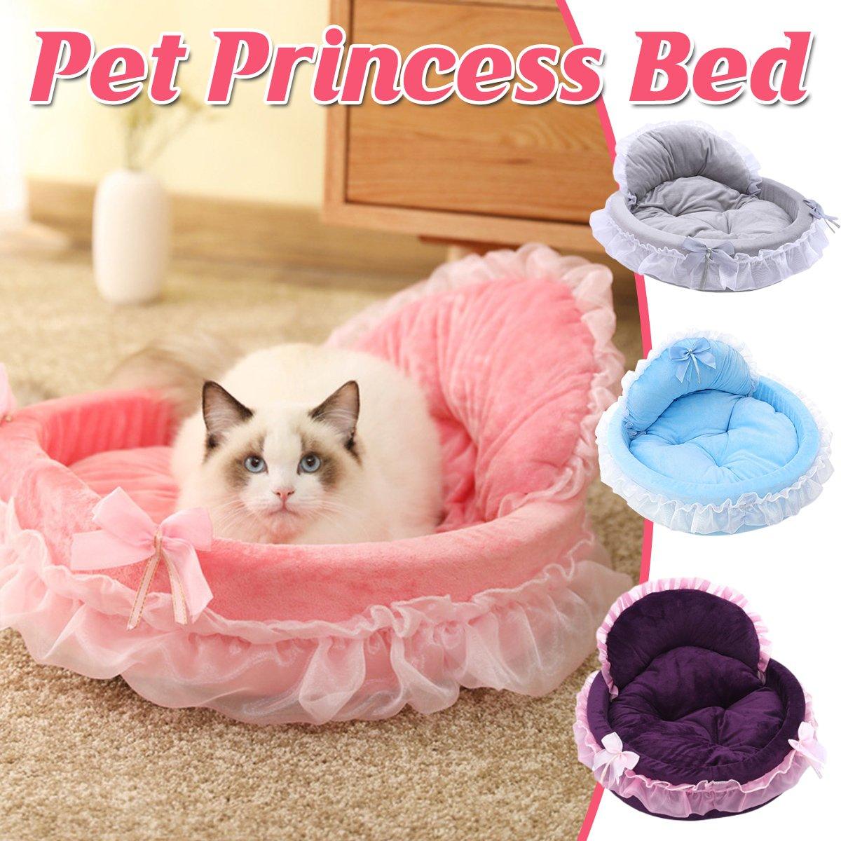 Princess Pet Bed - Soft Lace Design for Cats & Small Dogs - 18.89" Diameter - Grey