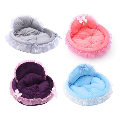 Princess Pet Bed - Soft Lace Design for Cats & Small Dogs - 18.89" Diameter - Grey