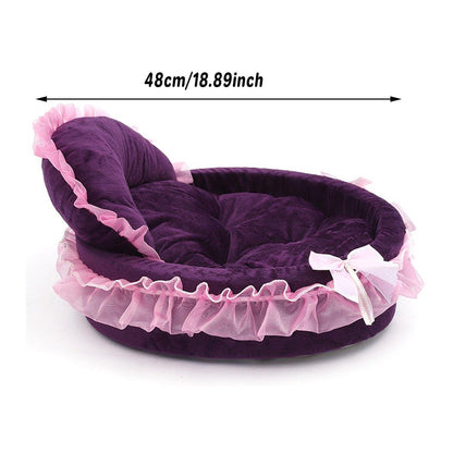 Princess Pet Bed - Soft Lace Design for Cats & Small Dogs - 18.89" Diameter - Grey