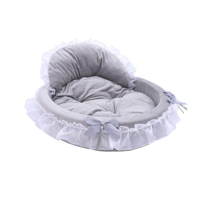 Princess Pet Bed - Soft Lace Design for Cats & Small Dogs - 18.89" Diameter - Grey