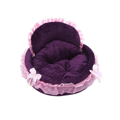 Princess Pet Bed - Soft Lace Design for Cats & Small Dogs - 18.89" Diameter - Grey