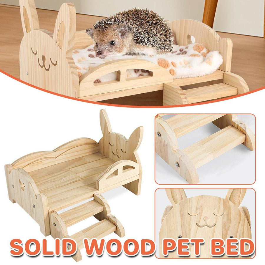 Solid Wood Rabbit Bed with Built-In Ladder, 11 x 7 x 7.3 inches, Durable Design - SuperSaverAU - view 1