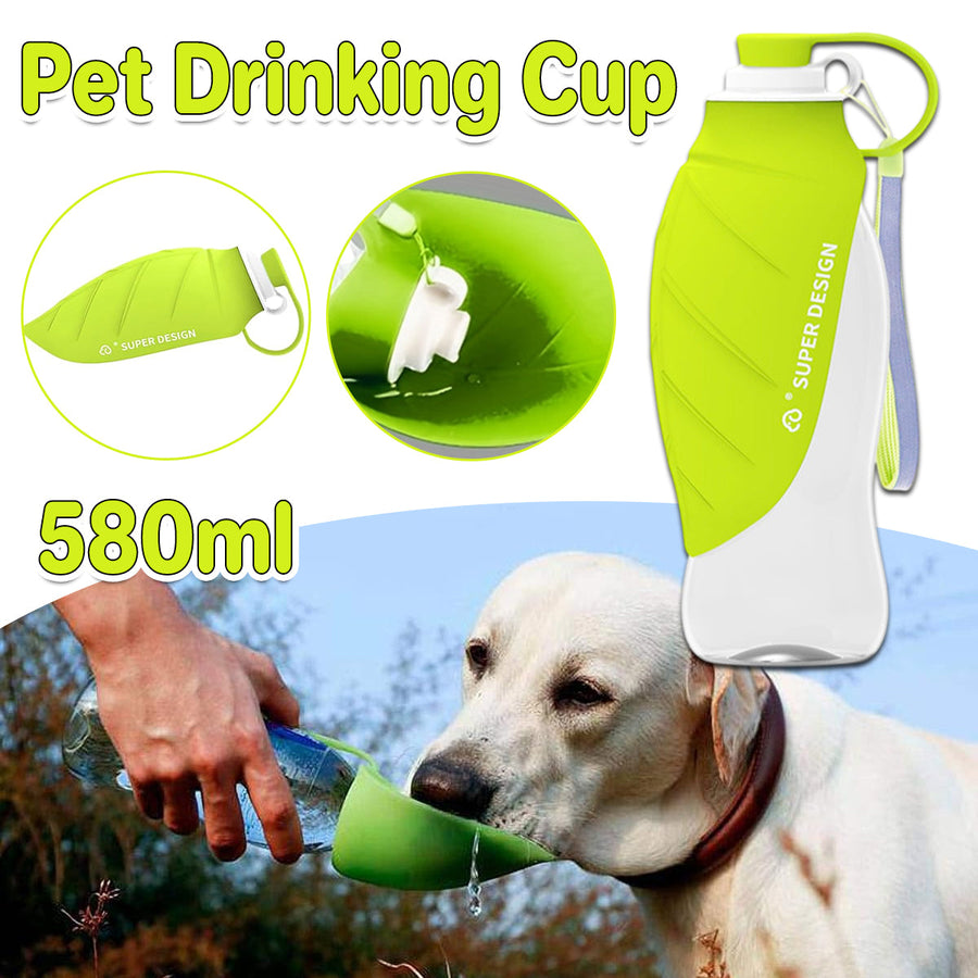 580ml Portable Pet Water Bottle - Leak-Proof, Foldable Silicone Leaf, BPA-Free - SuperSaverAU - view 1