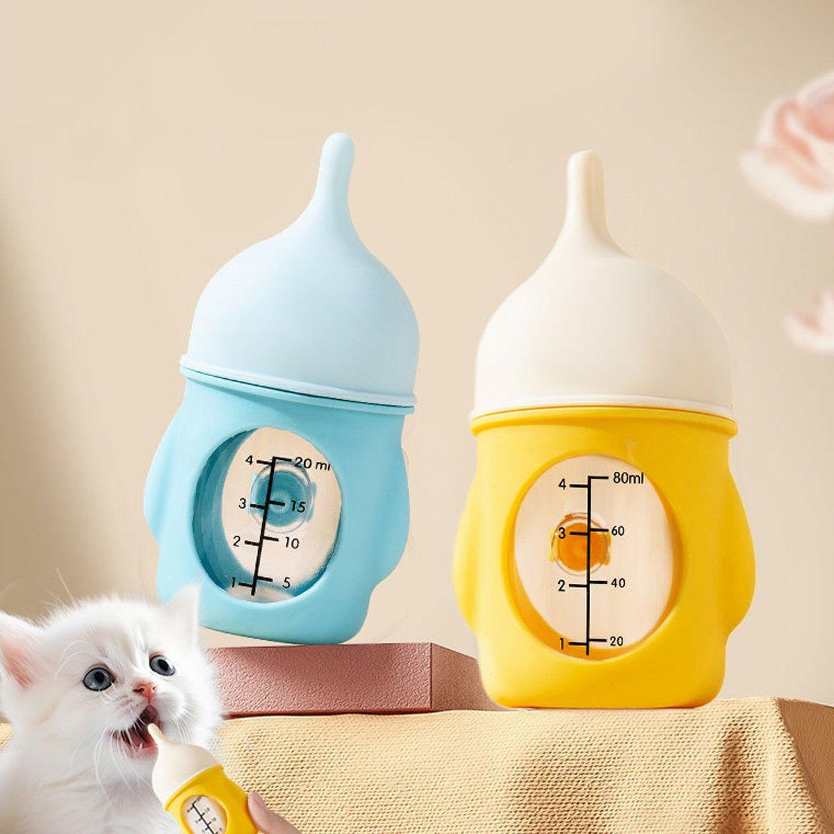 Premium Silicone Pet Milk Feeding Bottle with Scale - Pink 80ml