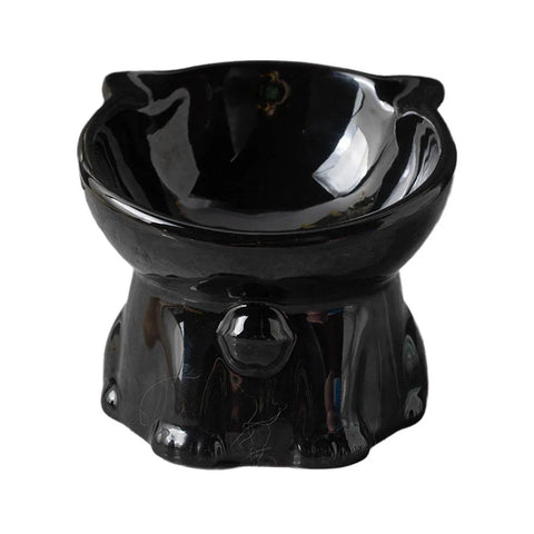 Premium Raised Ceramic Cat Bowl – Black 160ml with 15° Tilt