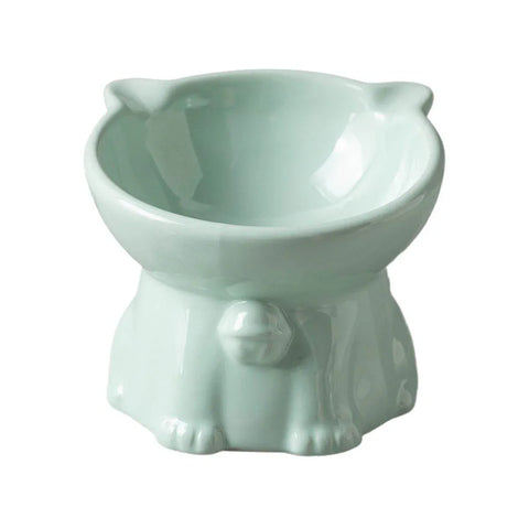 Premium Raised Ceramic Cat Bowl – Green 160ml with 15° Tilt