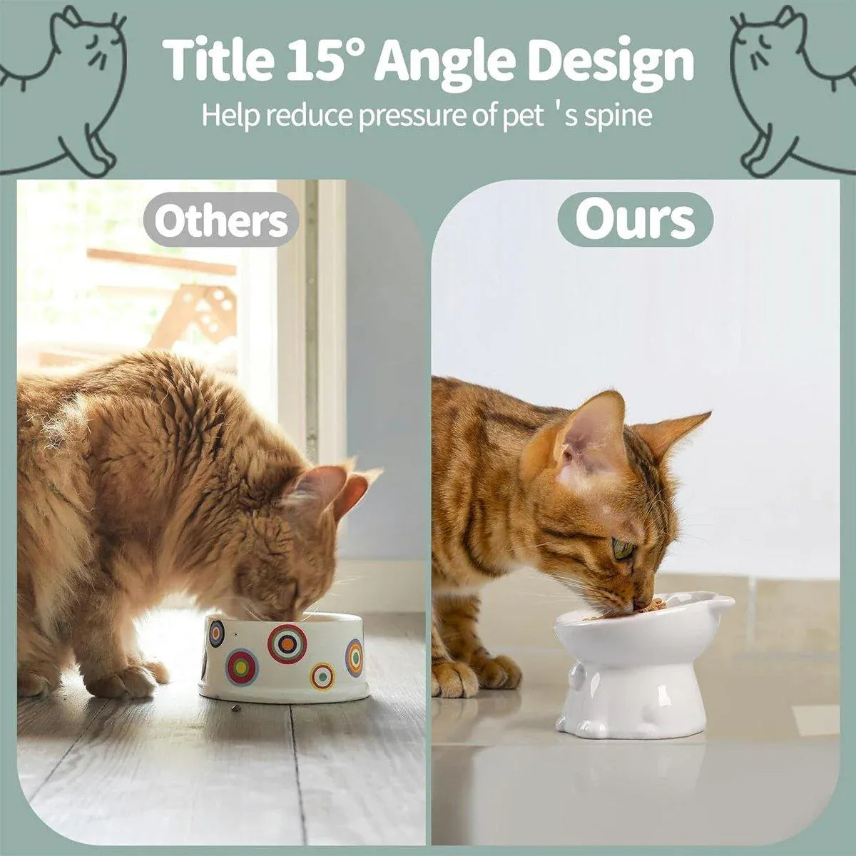 Premium Raised Ceramic Cat Bowl – Green 160ml with 15° Tilt
