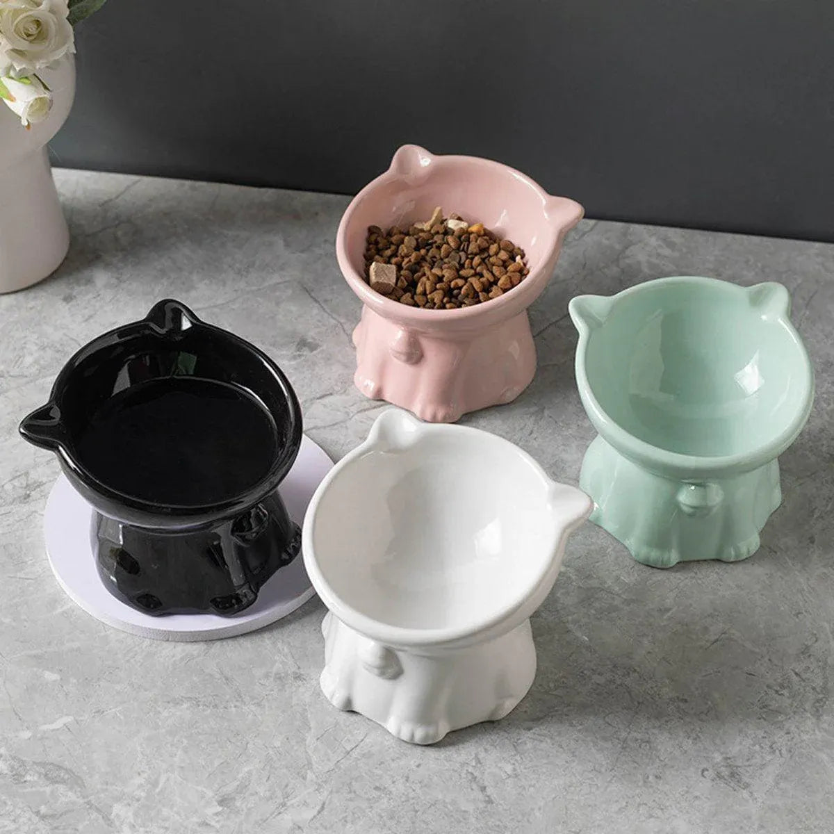 Premium Raised Ceramic Cat Bowl – Pink 160ml with 15° Tilt