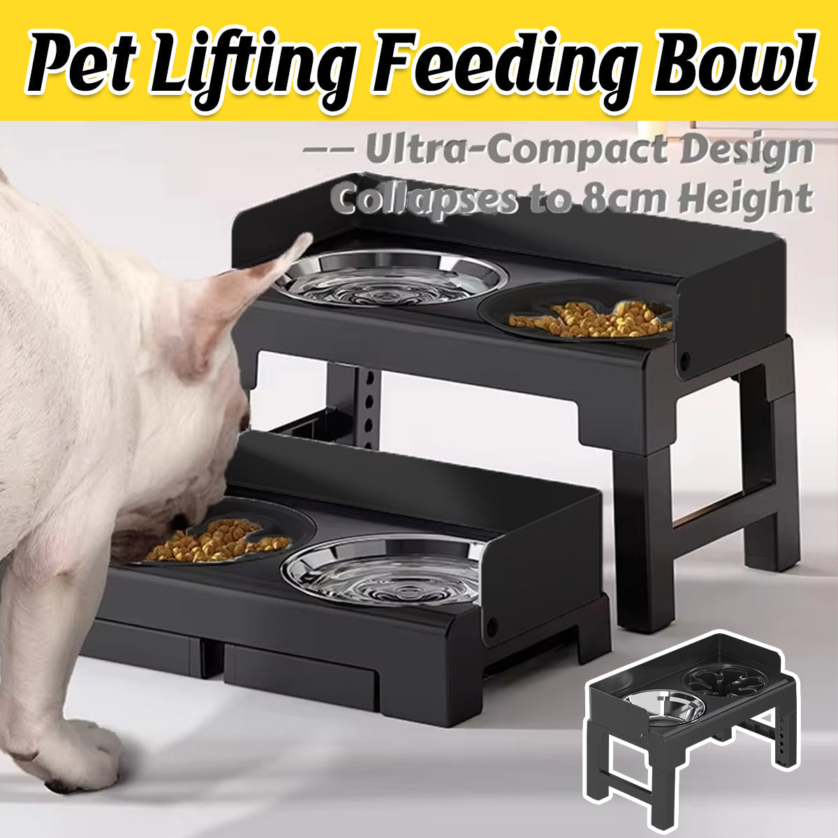 Height Adjustable Pet Feeding Bowl - 5-Level Adjustable, Dual Bowl Design, Black